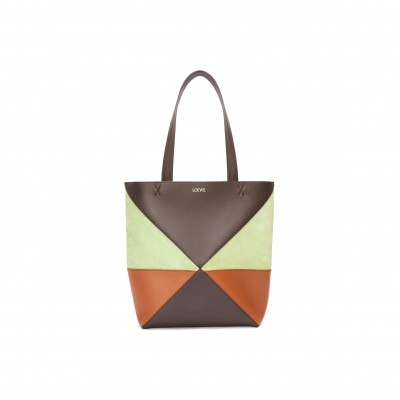LOEWE MEDIUM PUZZLE FOLD TOTE IN CALFSKIN AND SUEDE A779G50X73 (25.5*31.5*14.5cm)